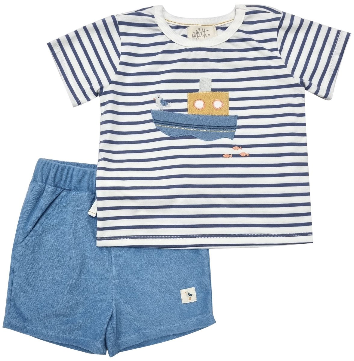 画像1: ボートアップリケTシャツ&パンツセット_6〜12ヶ月用(身長 70cm) (1)