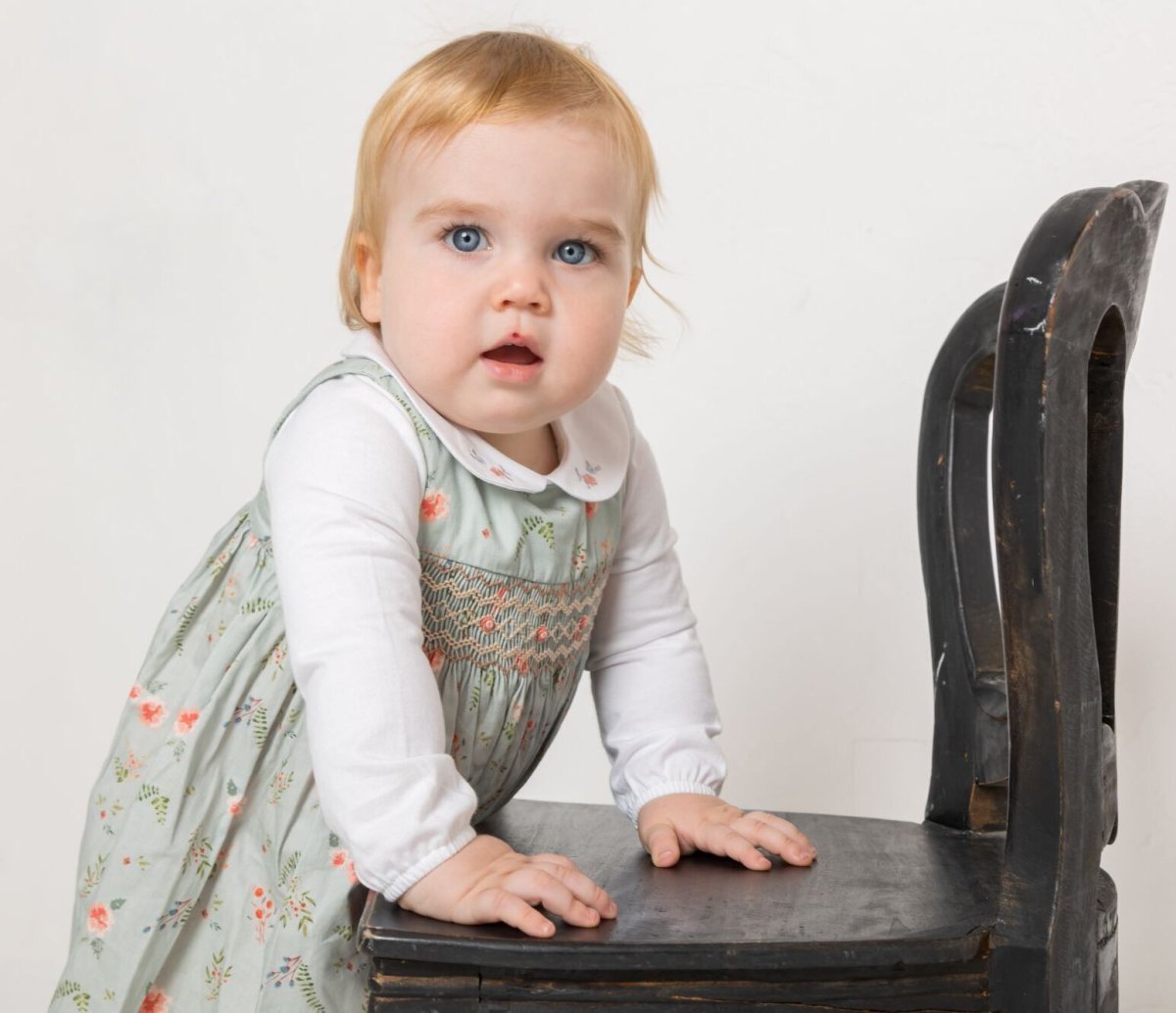 画像10: グリーンフローラル・スモッキングドレス_2-3歳用(身長 92-98cm) (10)