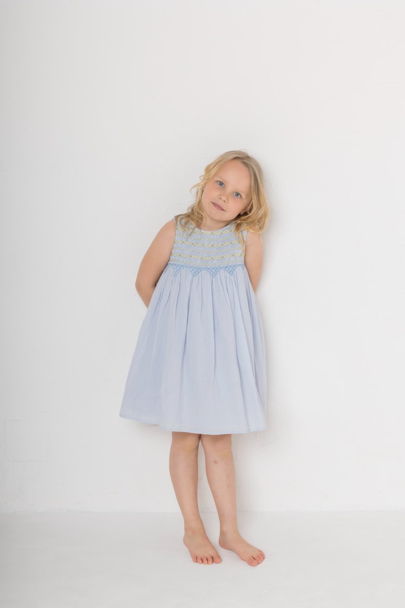 画像5: ライトブルージャカード・ハンドスモックドレス_3〜4歳用(身長 98-103cm) (5)