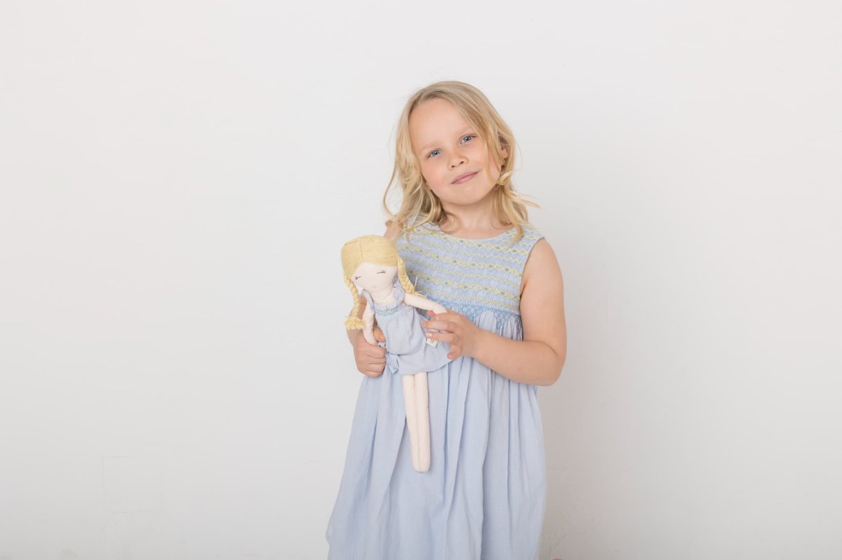 画像9: ライトブルージャカード・ハンドスモックドレス_3〜4歳用(身長 98-103cm) (9)