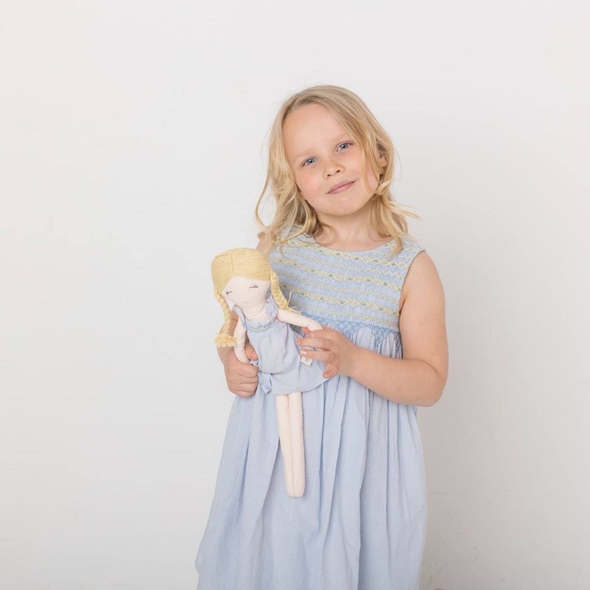 画像3: 【ドール用】ライトブルージャカード・ハンドスモック・ドールドレス (3)