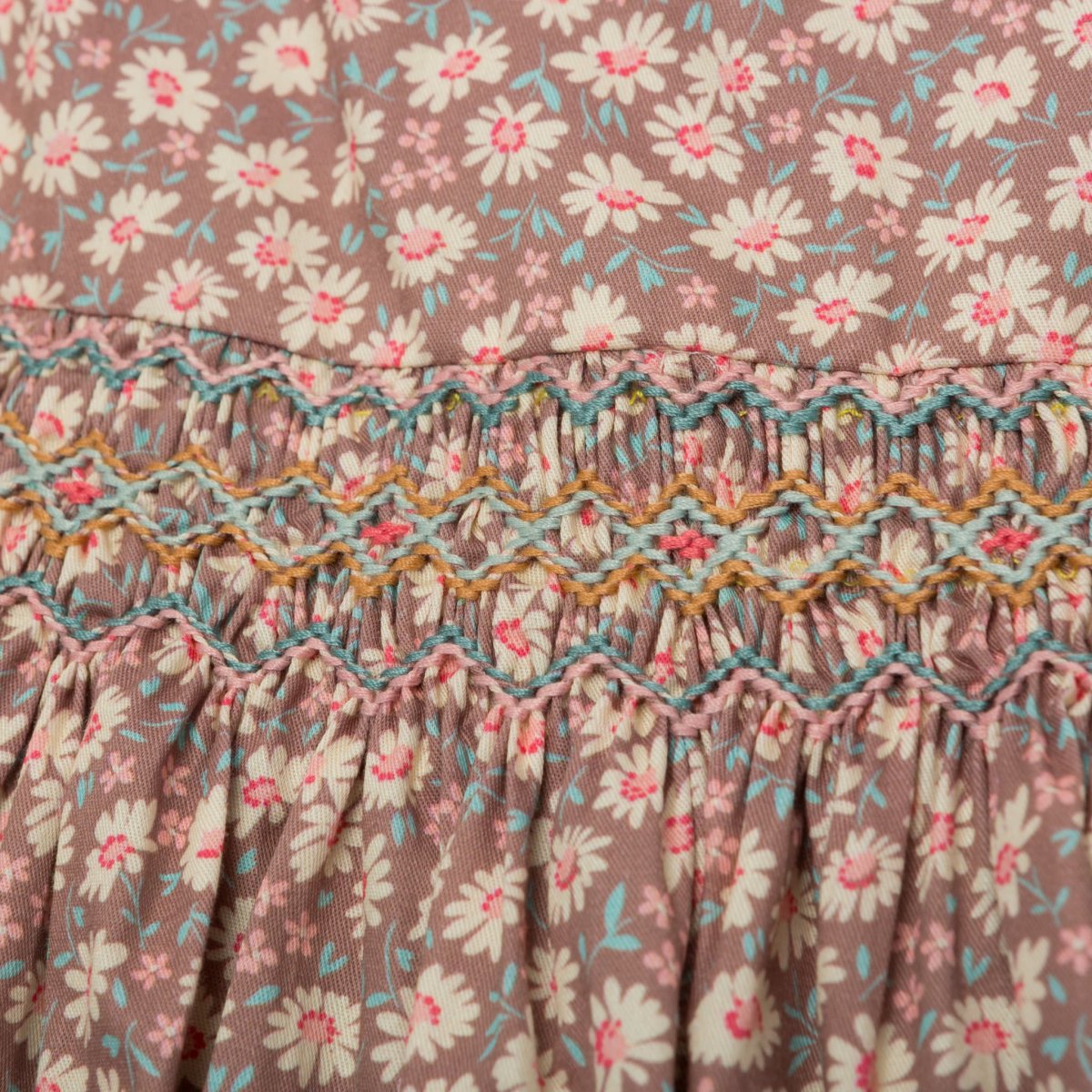 画像11: ハンドスモック・ブラウンプリントドレス_3〜4歳用(身長 98-103cm) (11)