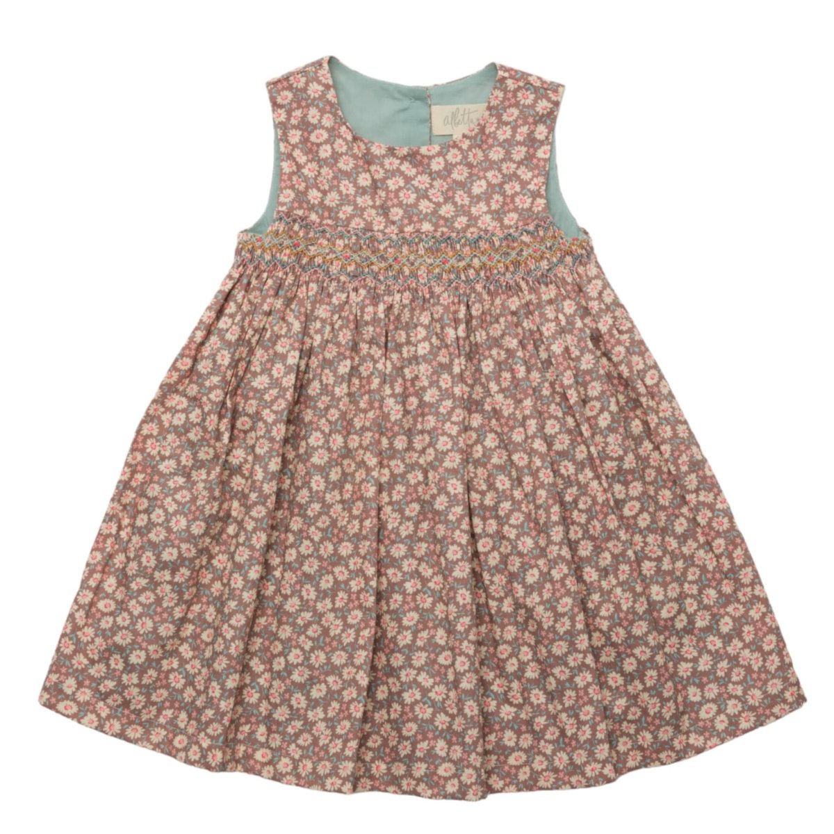 画像1: ハンドスモック・ブラウンプリントドレス_1〜6歳用 (1)