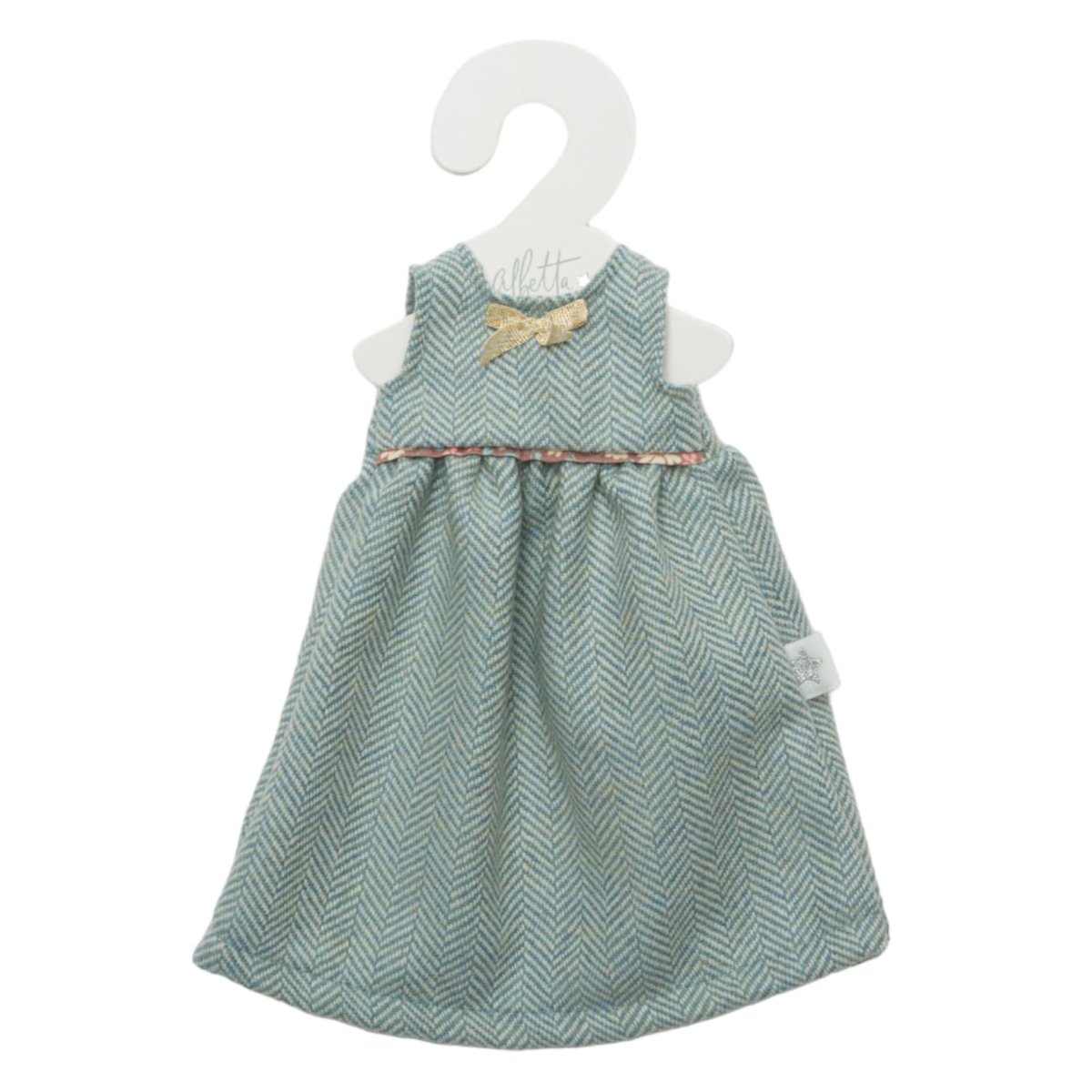 画像3: 【ドール用ドレス】グリーンヘリンボーン・ゴールドリボン・ドールドレス (3)