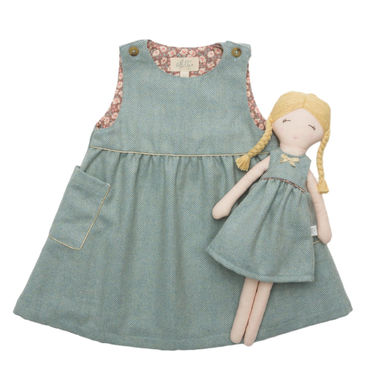 画像5: 【ドール用ドレス】グリーンヘリンボーン・ゴールドリボン・ドールドレス (5)