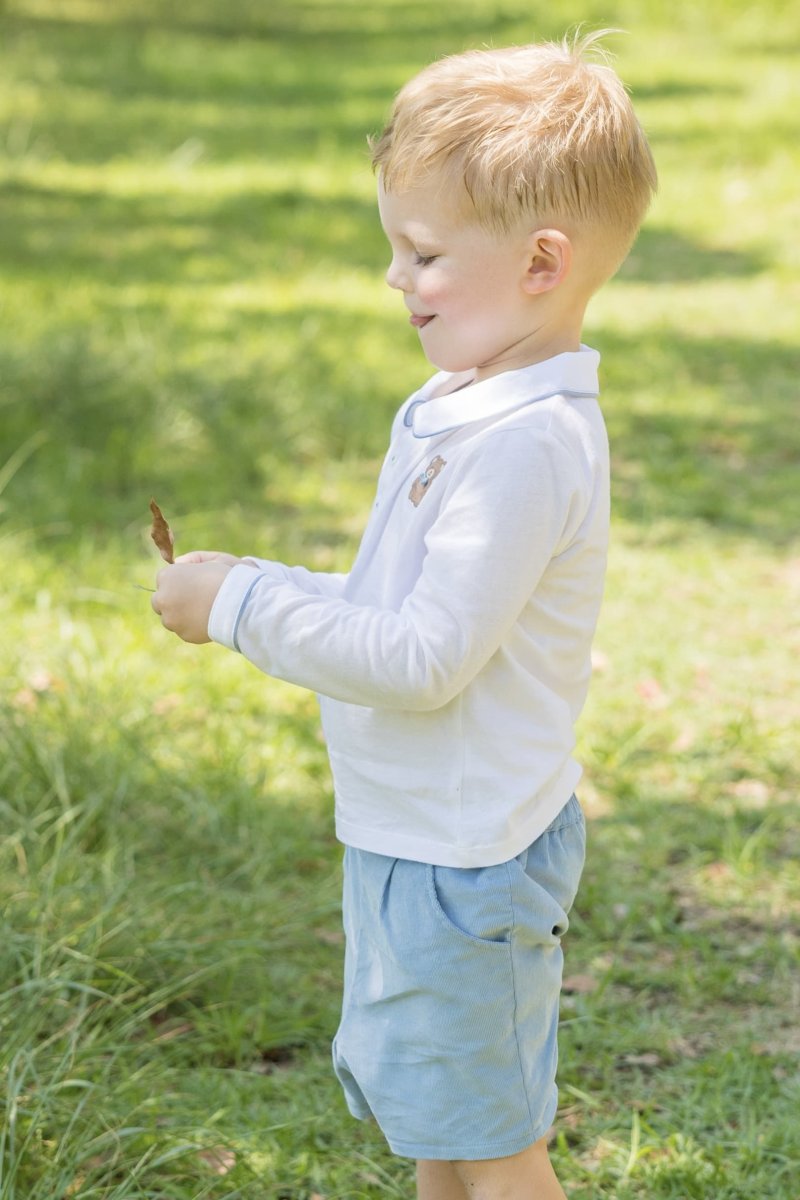 画像2: テディベアアップリケ・ジャージシャツ&ブルーショートパンツ_1〜2歳用(身長 85-90cm) (2)