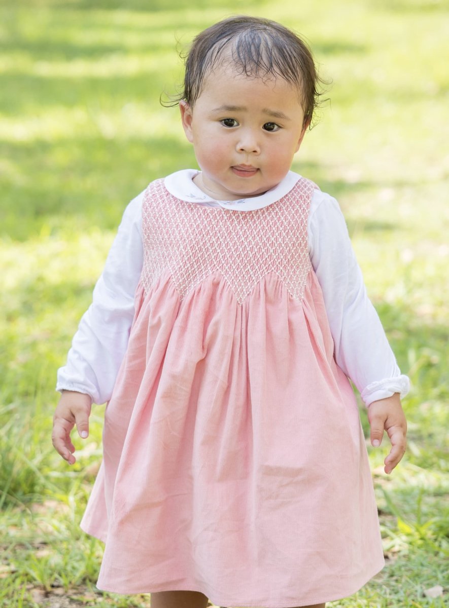 画像1: ハンドスモック・ダイヤモンドピンク・コーデュロイドレス_1〜2歳用(身長 85-92cm) (1)