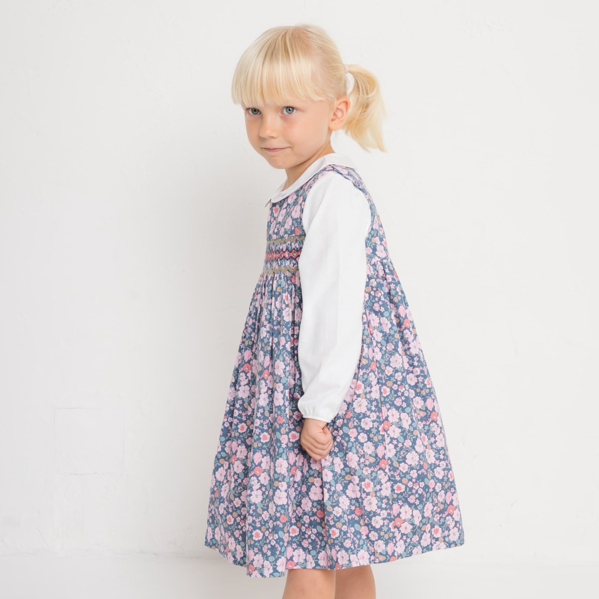 画像2: ハンドスモック・アデル・プリントドレス_2〜3歳用(身長 92-98cm) (2)