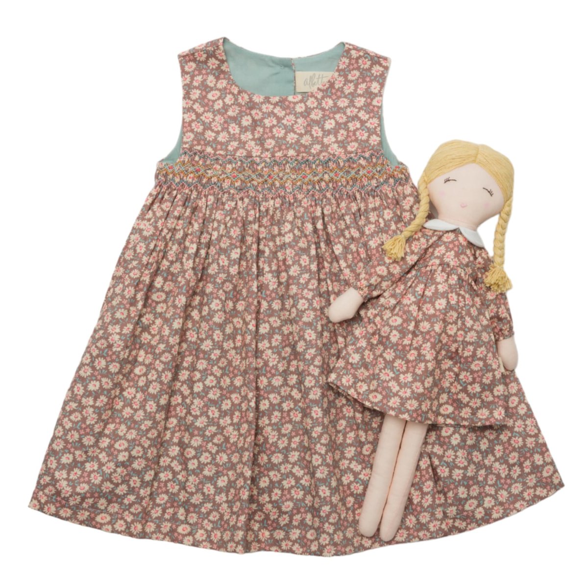 画像13: ハンドスモック・ブラウンプリントドレス_3〜4歳用(身長 98-103cm) (13)