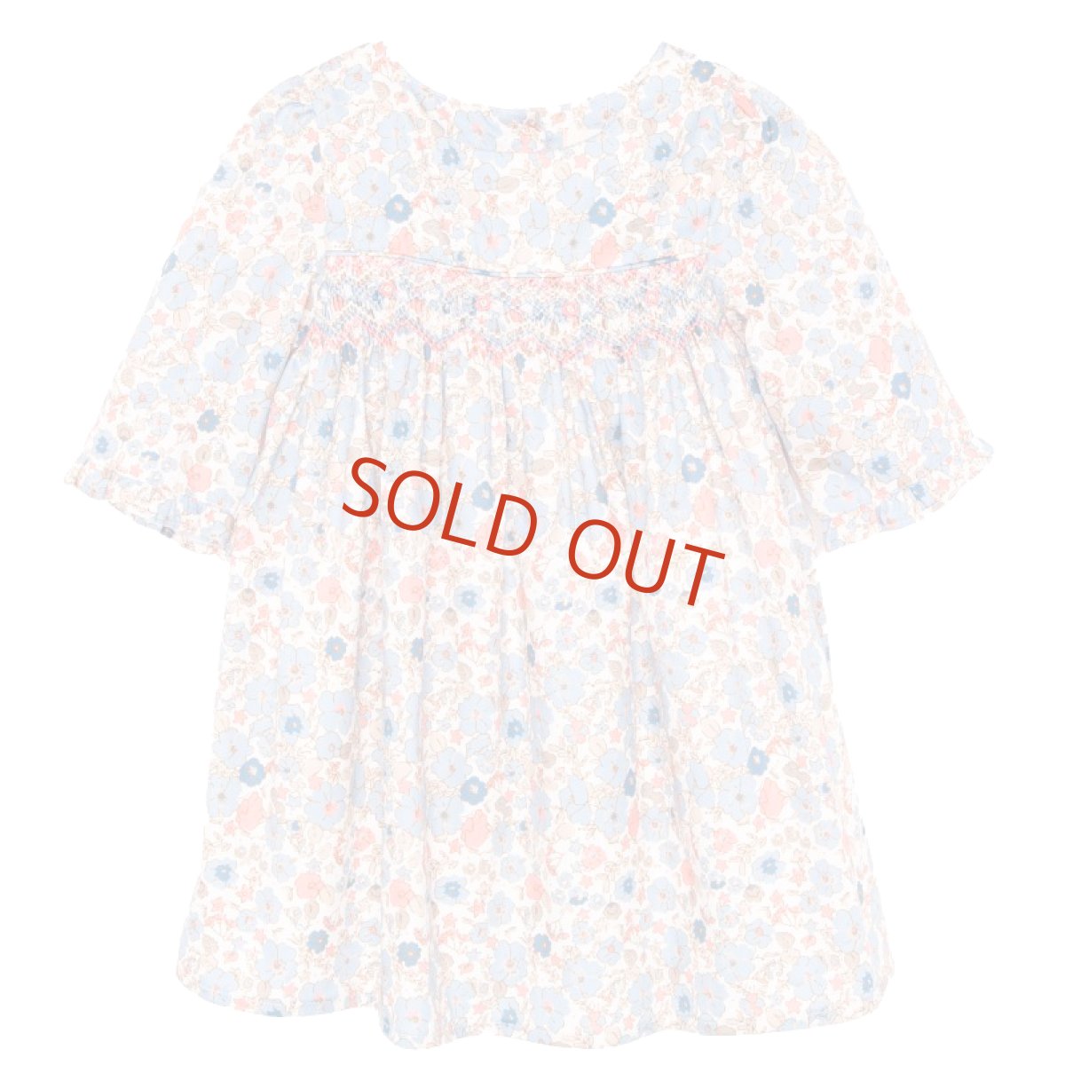 画像1: ロングスリーブ・フラワープリント・スモッキングドレス_1-2歳用(身長 85-92cm) (1)