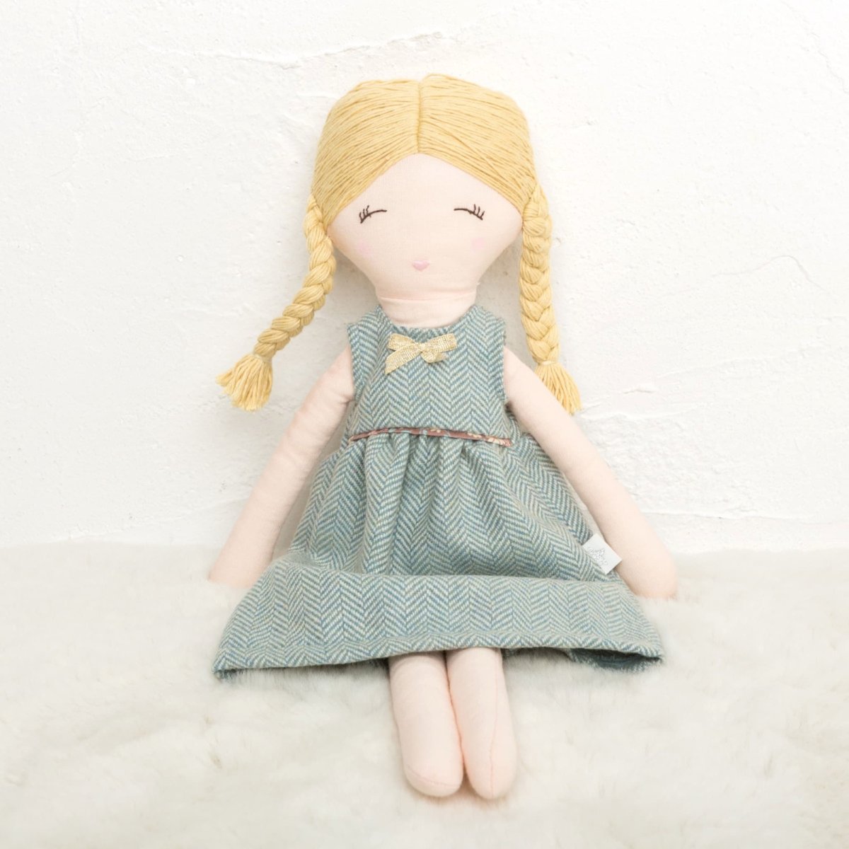 画像2: 【ドール用ドレス】グリーンヘリンボーン・ゴールドリボン・ドールドレス (2)