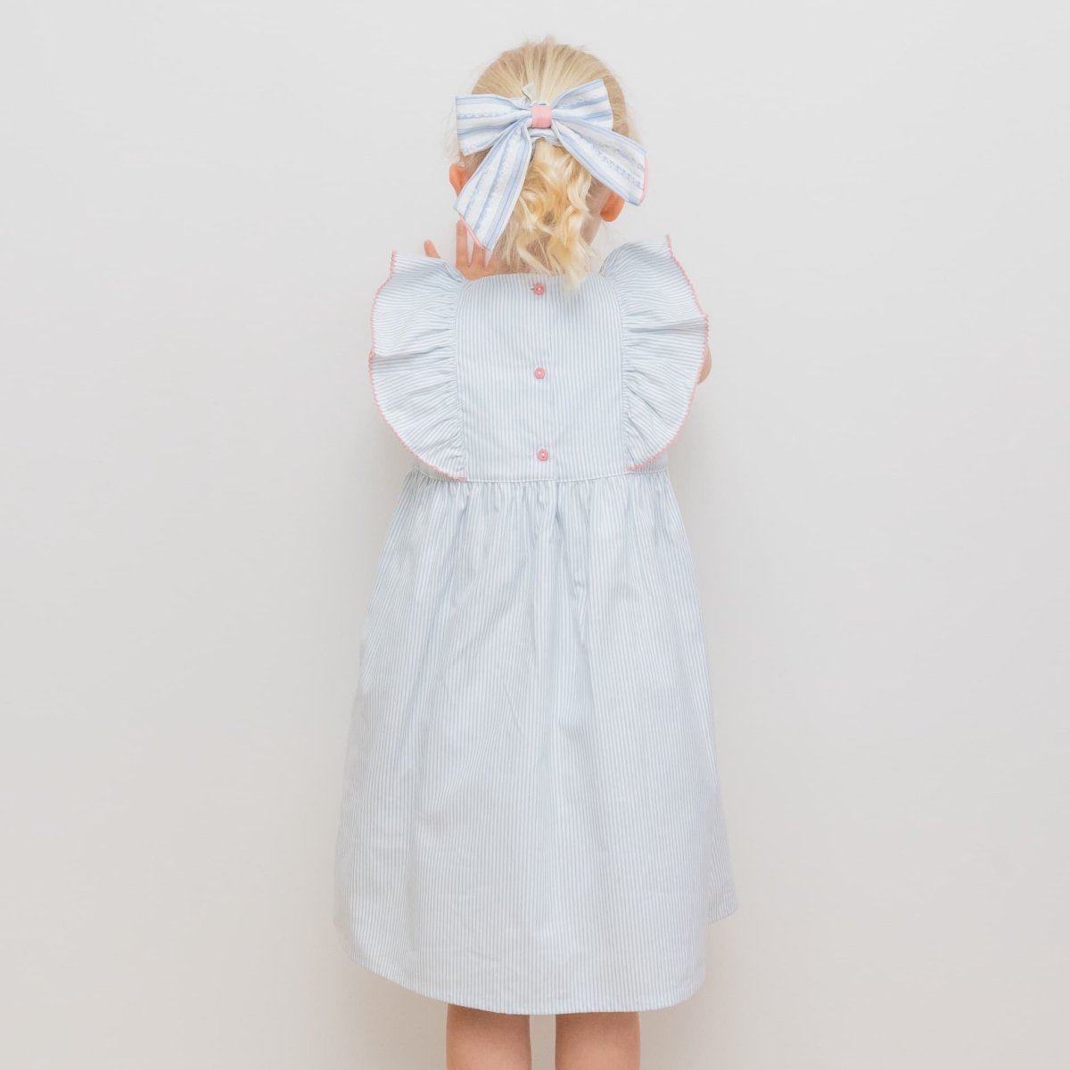 画像13: 花の刺繍・ブルーティッキング・ストライプ・ドレス_3_4歳用(身長 98-103cm) (13)