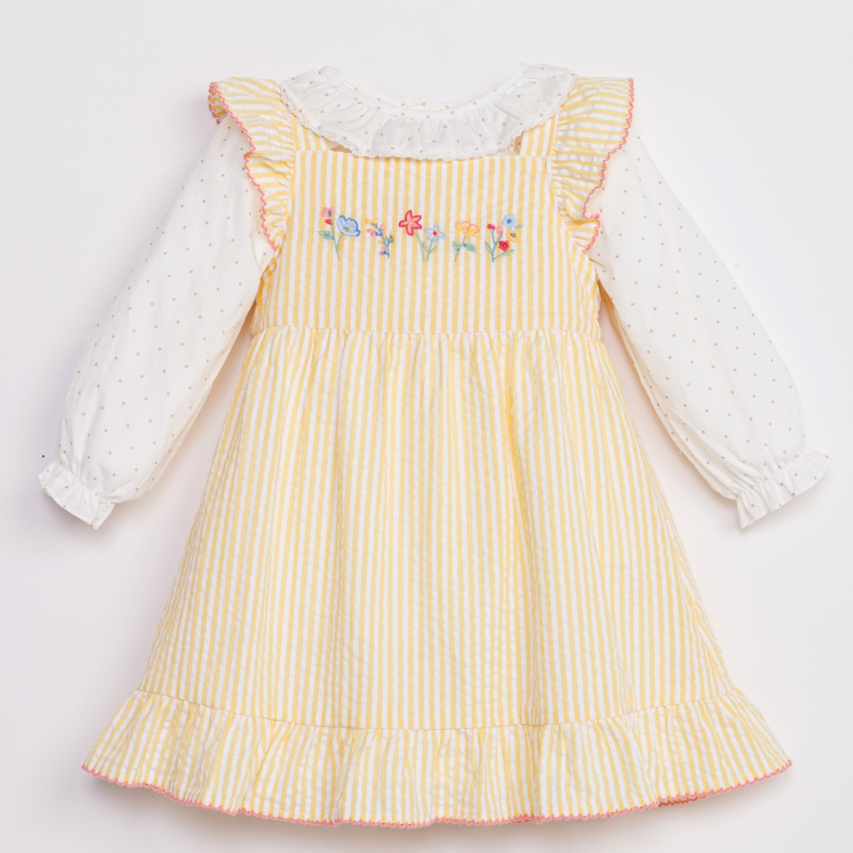 画像1: 琥珀の刺繍・イエローストライプ・ドレス_6〜12ヶ月用(身長 80-85cm) (1)
