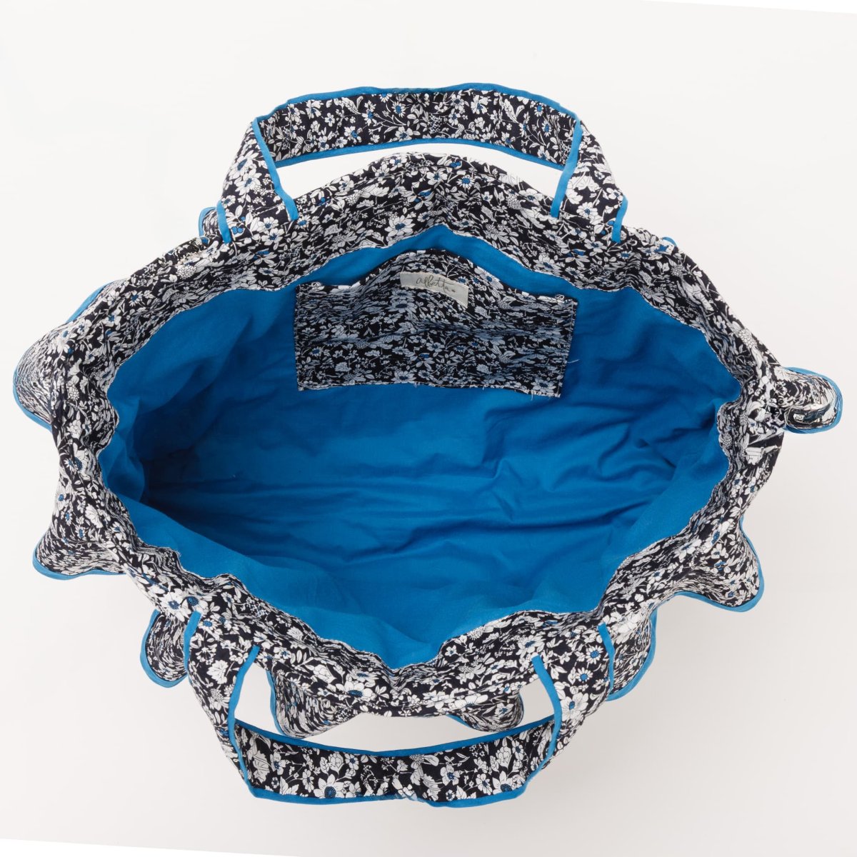 画像4: ネイビーフローラル・フリルキルティング・バッグ (4)