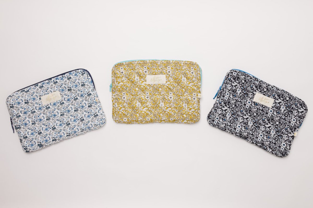 画像9: ブルーフローラル・キルティング・13インチ・ノートパソコンケース (9)