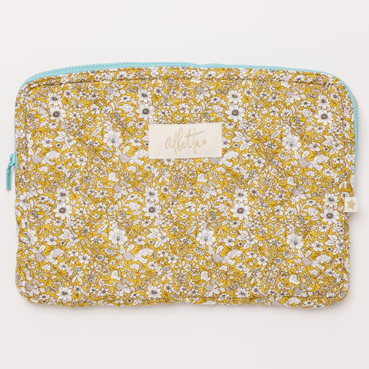 画像1: マスタードフローラル・キルティング・13インチ・ラップトップケース (1)