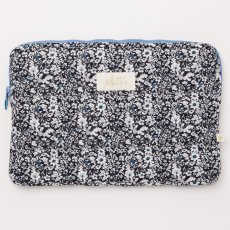 画像1: ネイビーフローラル・キルティング・15インチ・ノートパソコンケース (1)