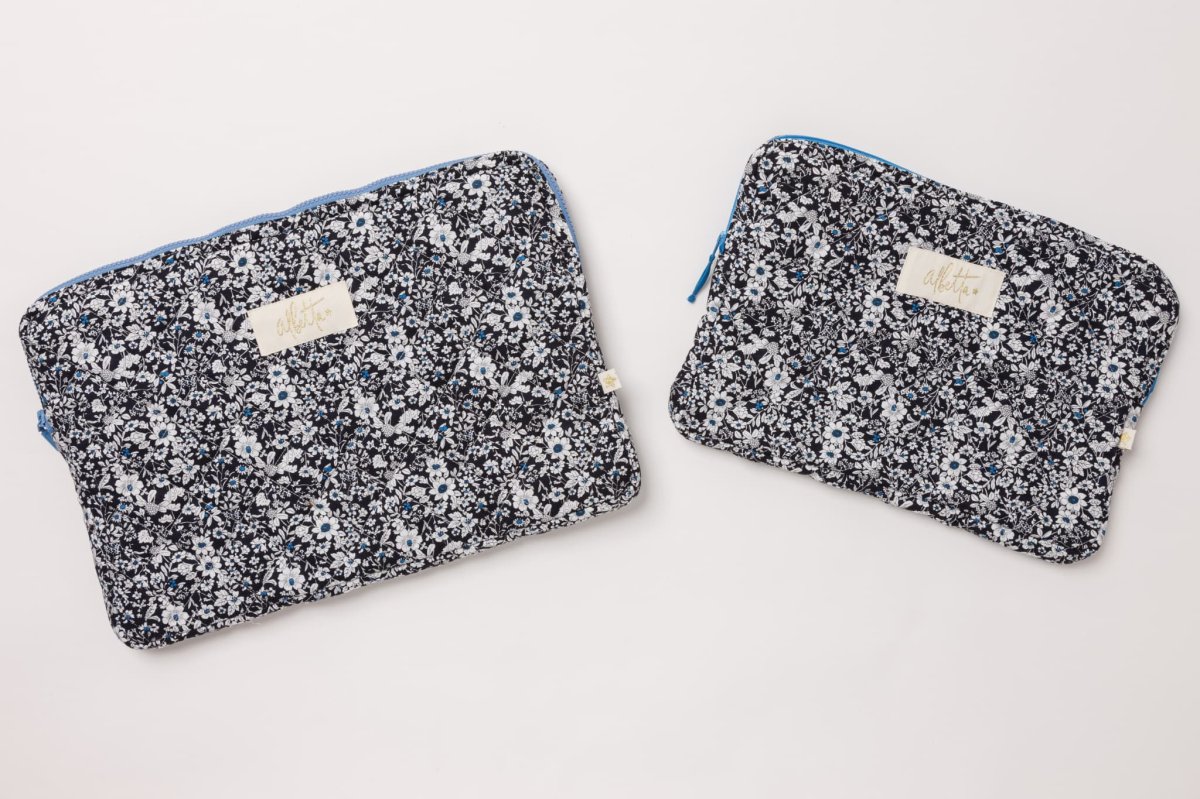 画像8: ネイビーフローラル・キルティング・15インチ・ノートパソコンケース (8)