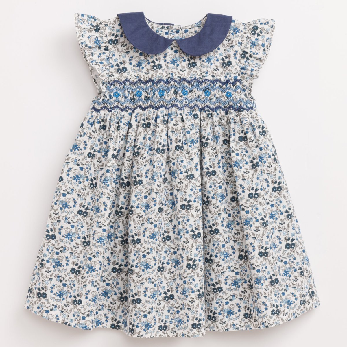 画像10: ブルーフローラルプリント・ハンドスモック・ドレス_6〜12ヶ月(身長 80-85cm) (10)