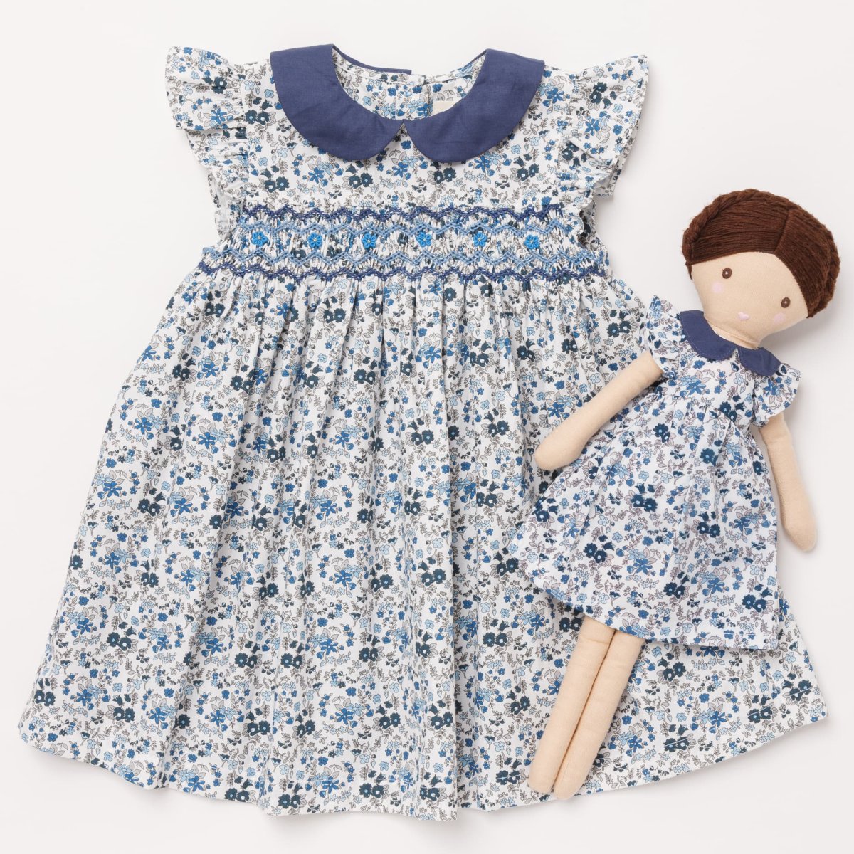 画像18: ブルーフローラルプリント・ハンドスモック・ドレス_3〜4歳(身長 98-103cm) (18)