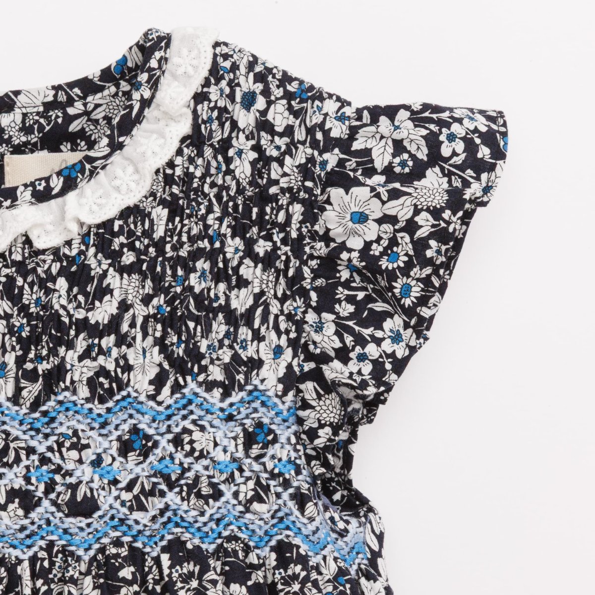 画像6: ダークブルーフラワー・ハンドスモック・ドレス_3_4歳(身長 98-103cm) (6)