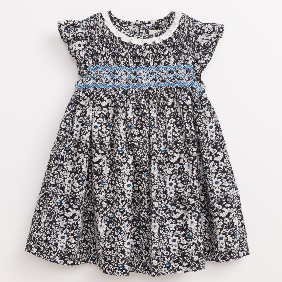 画像2: ダークブルーフラワー・ハンドスモック・ドレス_3_4歳(身長 98-103cm) (2)