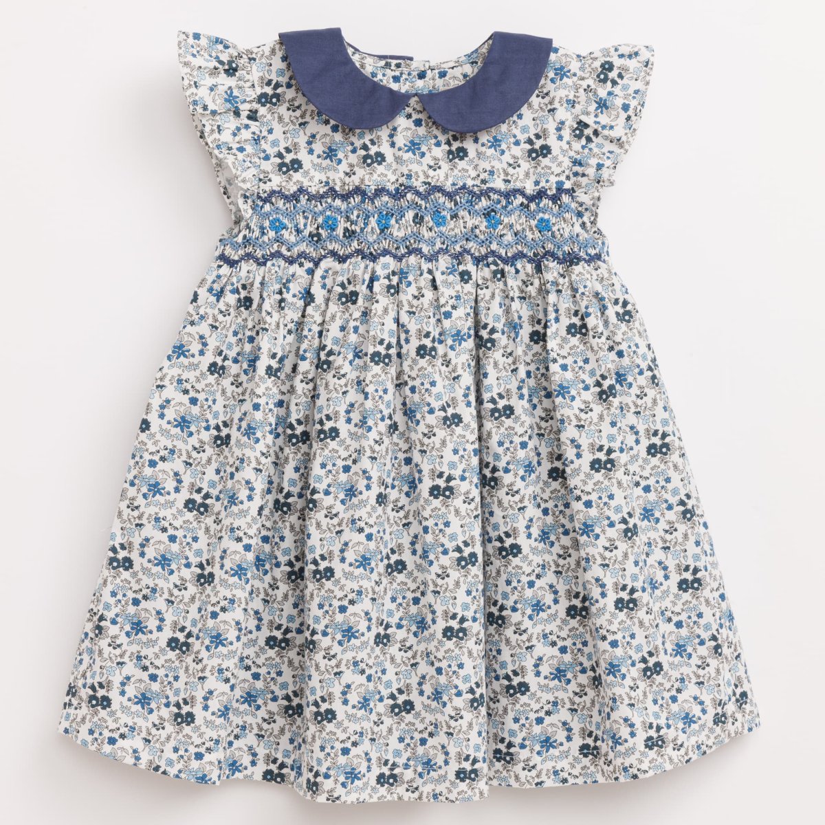 画像11: ブルーフローラルプリント・ハンドスモック・ドレス_1〜2歳(身長 85-92cm) (11)