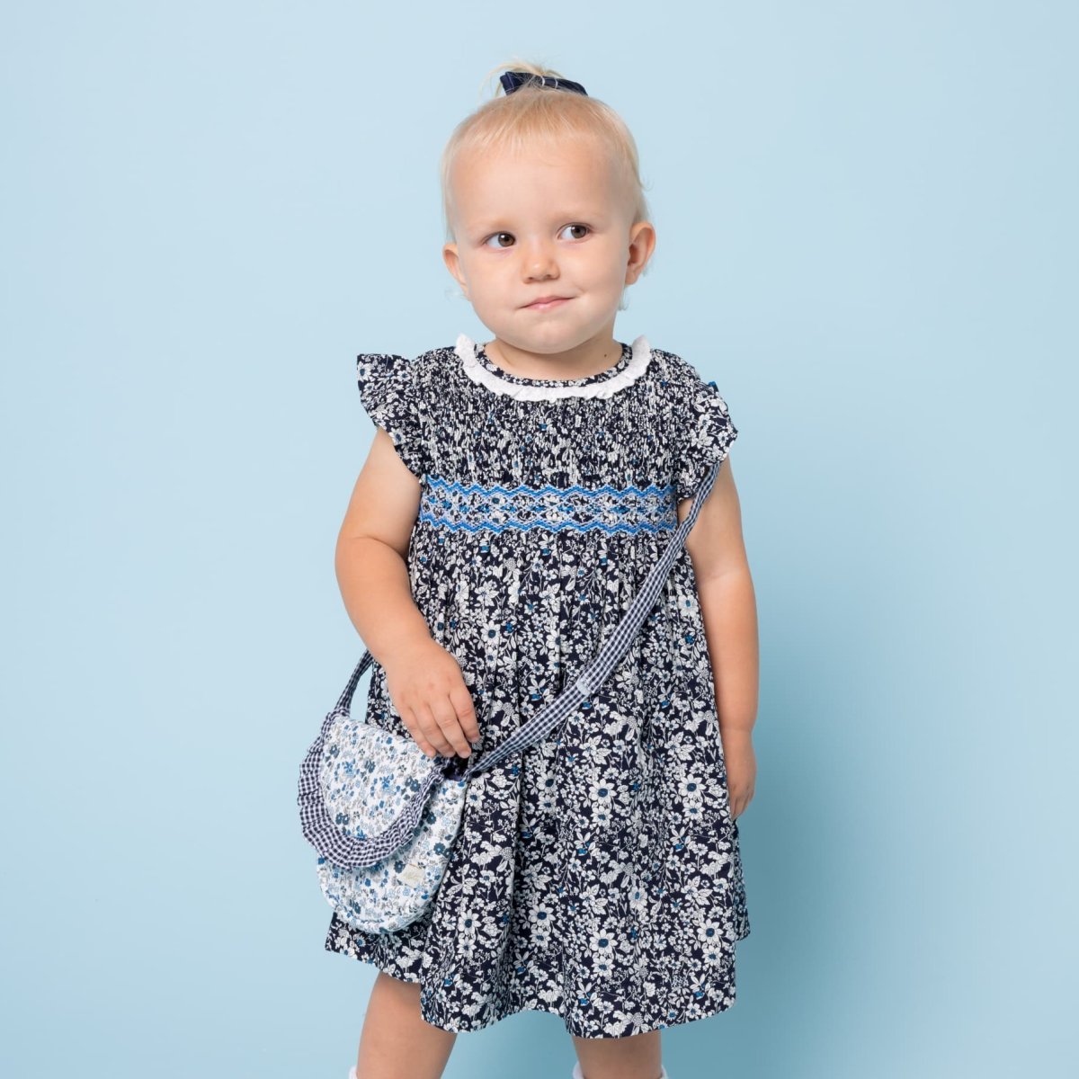 画像1: ブルーフローラルプリント・クロス・バッグ (1)