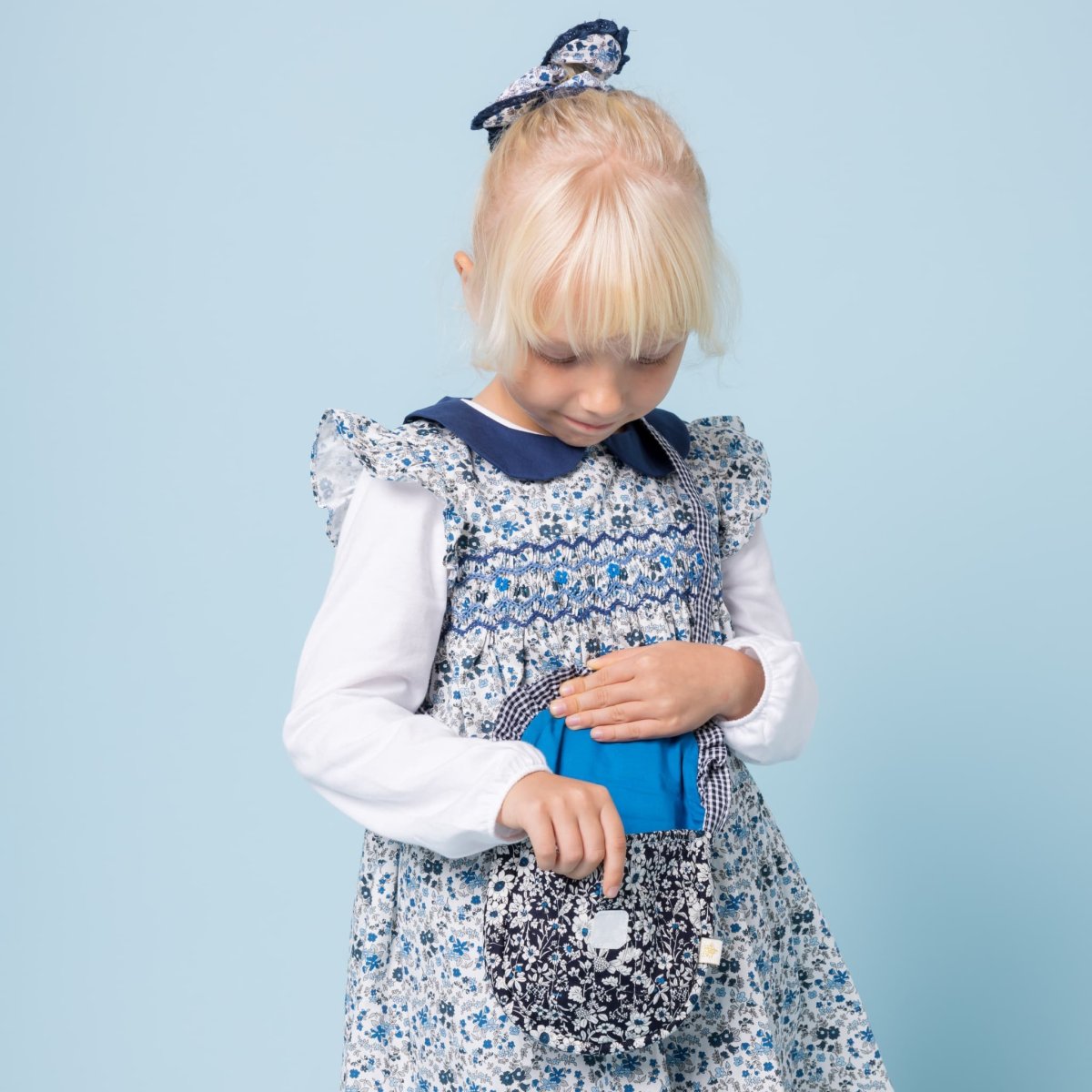 画像2: ダークネイビーフローラルプリント・クロス・バッグ (2)