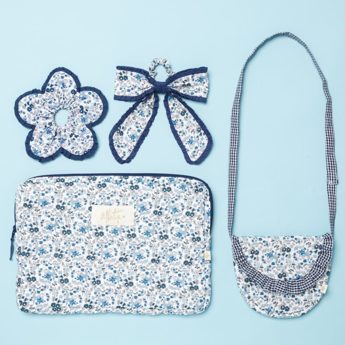 画像9: ブルーフローラルプリント・クロス・バッグ (9)