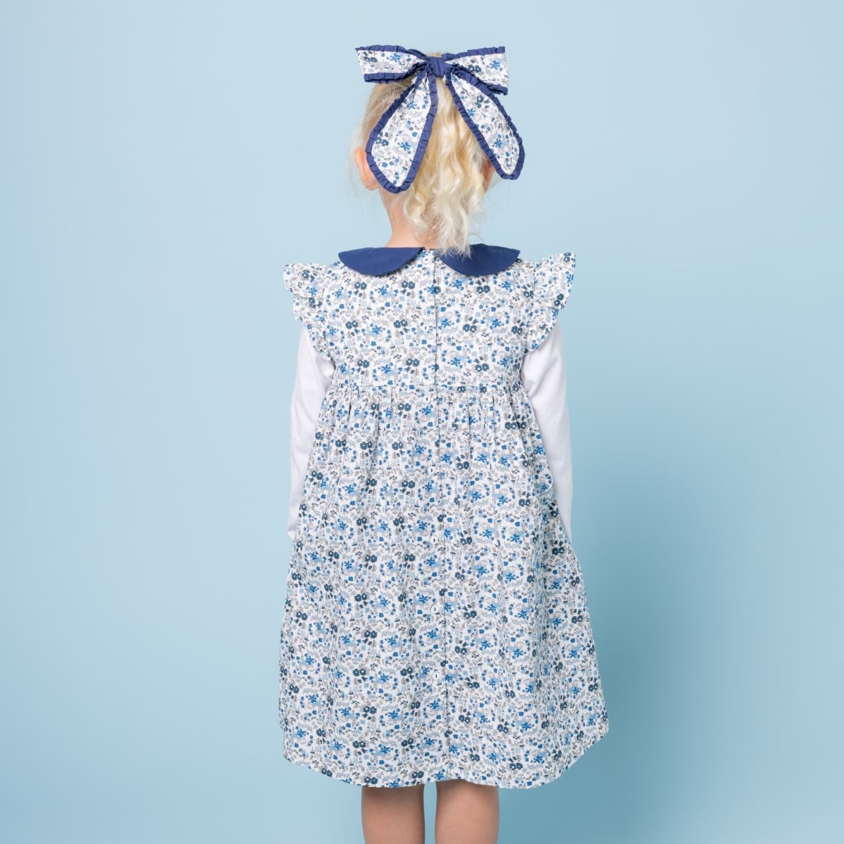 画像3: ブルーフローラルプリント・ハンドスモック・ドレス_6〜12ヶ月(身長 80-85cm) (3)