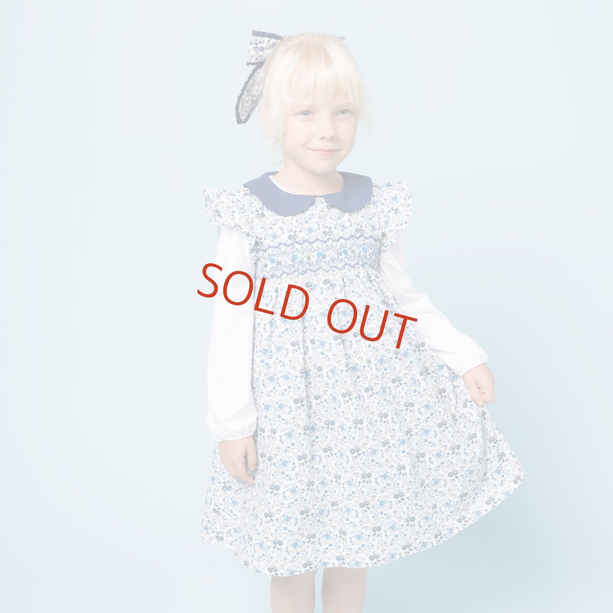 画像3: ブルーフローラルプリント・ハンドスモック・ドレス_1_2歳(身長 85-92cm) (3)