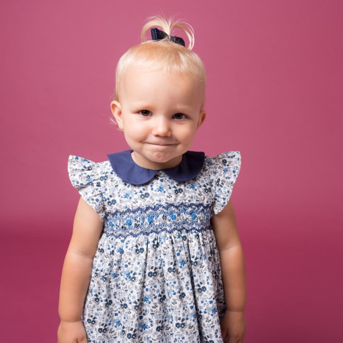 画像10: ブルーフローラルプリント・ハンドスモック・ドレス_3〜4歳(身長 98-103cm) (10)