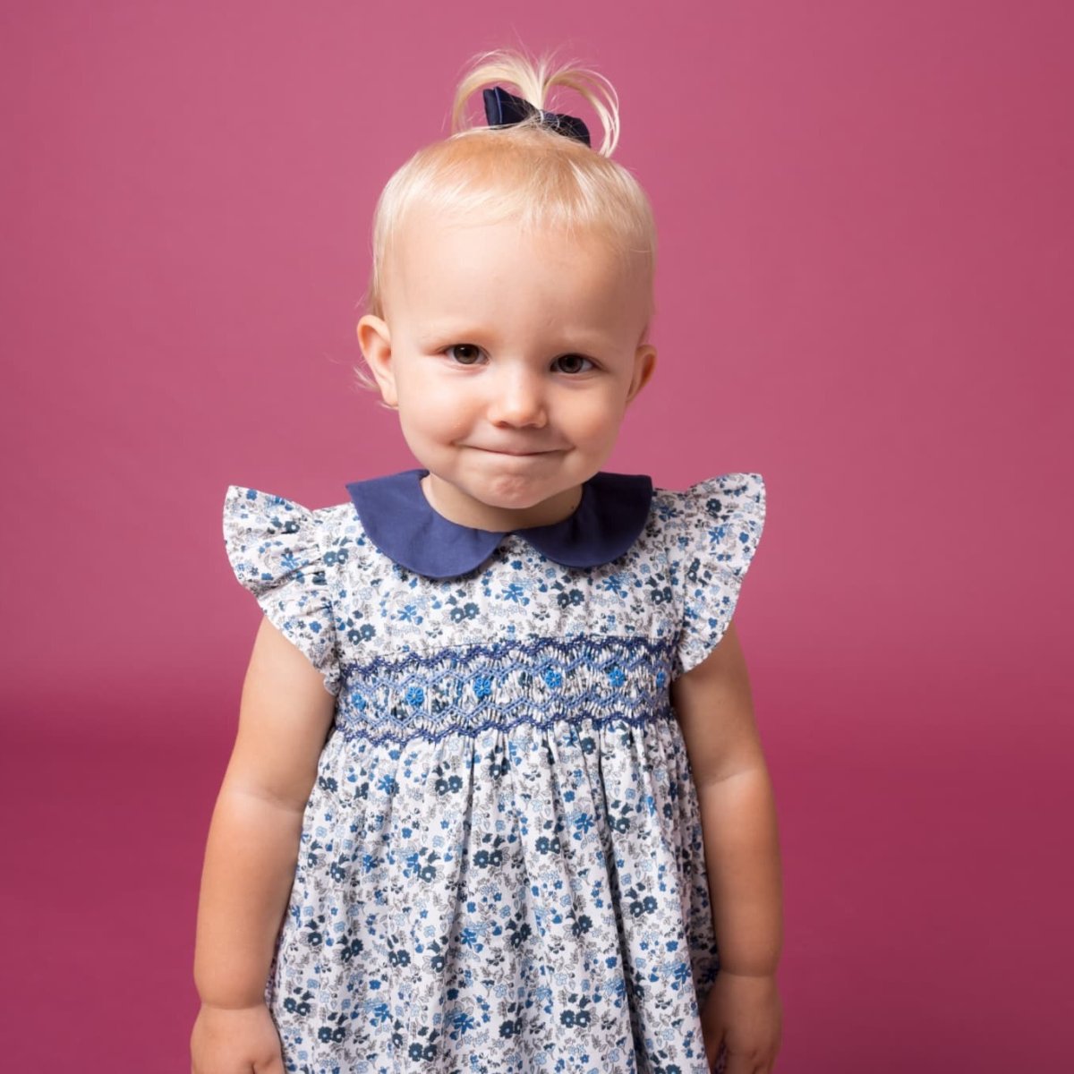 画像9: ブルーフローラルプリント・ハンドスモック・ドレス_5〜6歳(身長 108-114cm) (9)