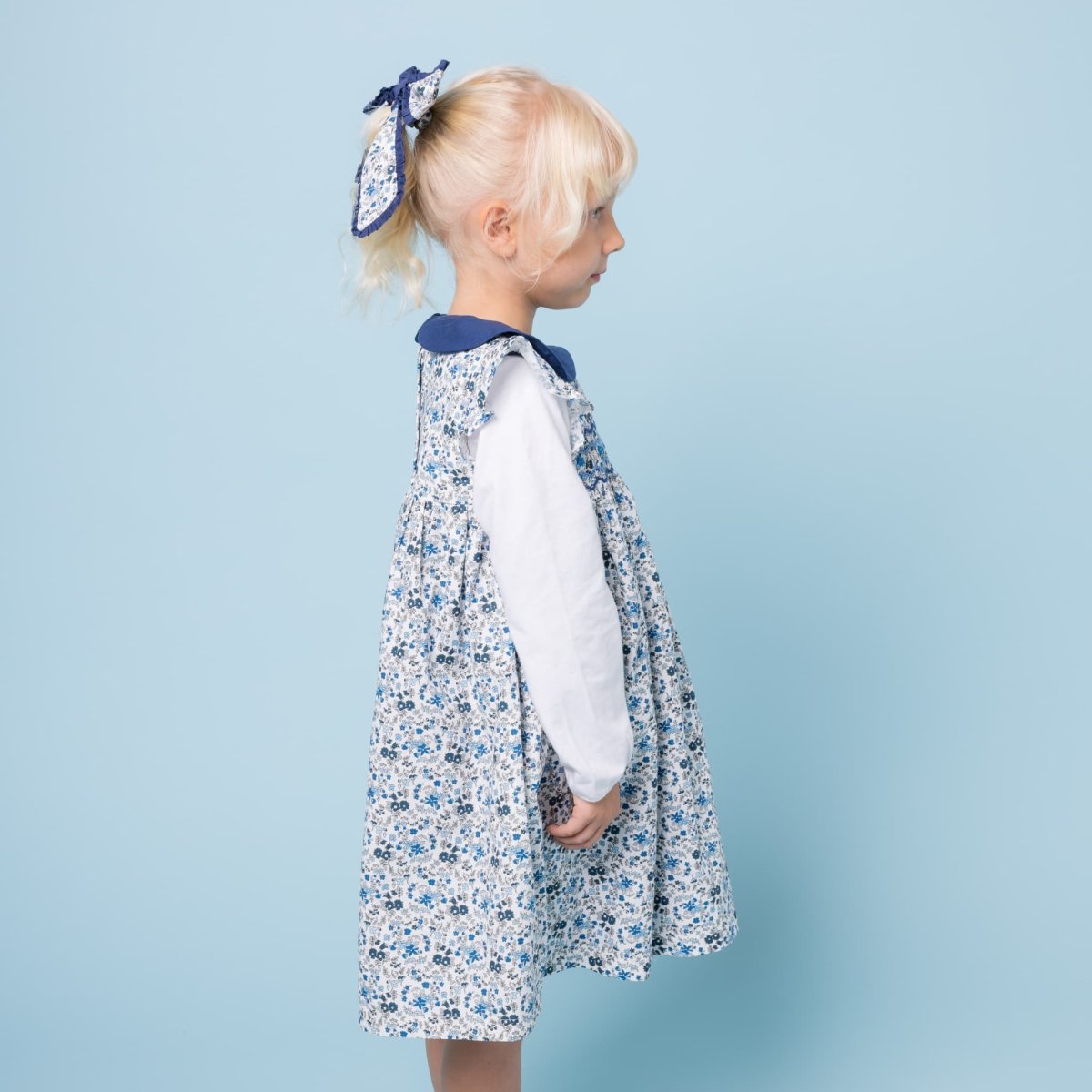 画像2: ブルーフローラルプリント・ハンドスモック・ドレス_1〜2歳(身長 85-92cm) (2)