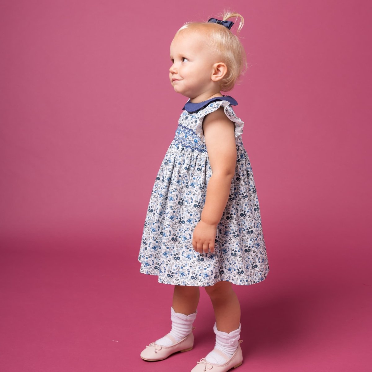 画像6: ブルーフローラルプリント・ハンドスモック・ドレス_4〜5歳(身長 103-108cm) (6)