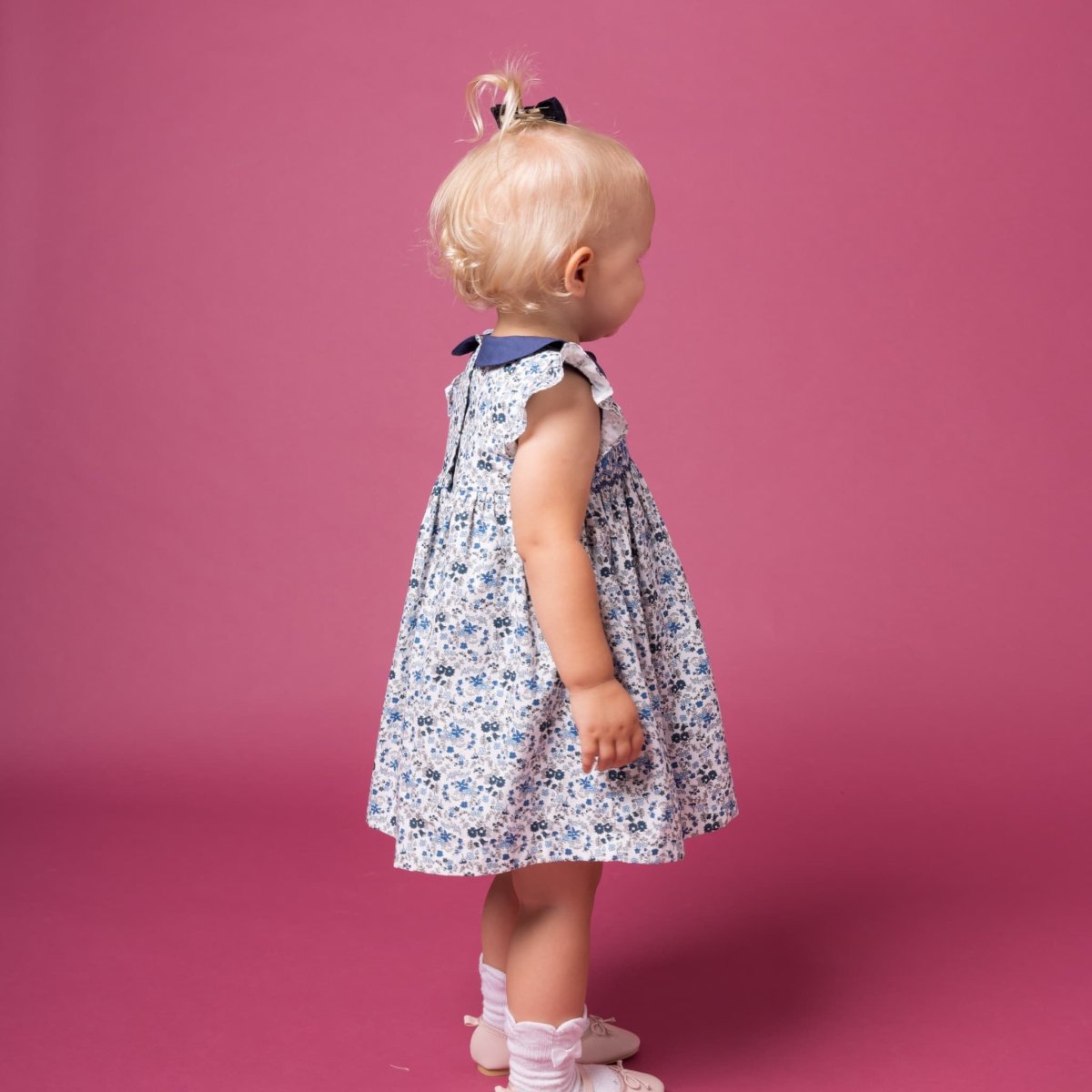 画像8: ブルーフローラルプリント・ハンドスモック・ドレス_6〜12ヶ月(身長 80-85cm) (8)