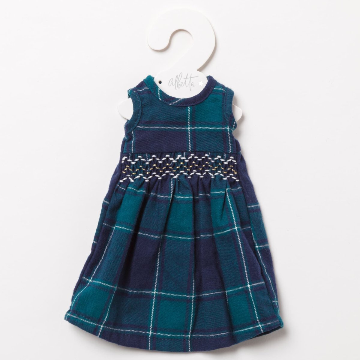 画像2: 【ドール用】ダークブルー・ギンガムチェック・ハンドスモック・ドールドレス (2)