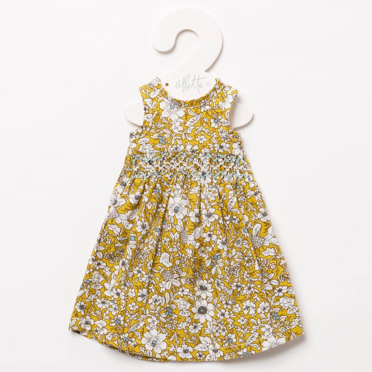 画像2: 【ドール用】イエローフローラルプリント・ハンドスモック・ドールドレス (2)