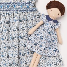 画像1: 【ドール用】ブルーフローラルプリント・ハンドスモック・ドールドレス (1)