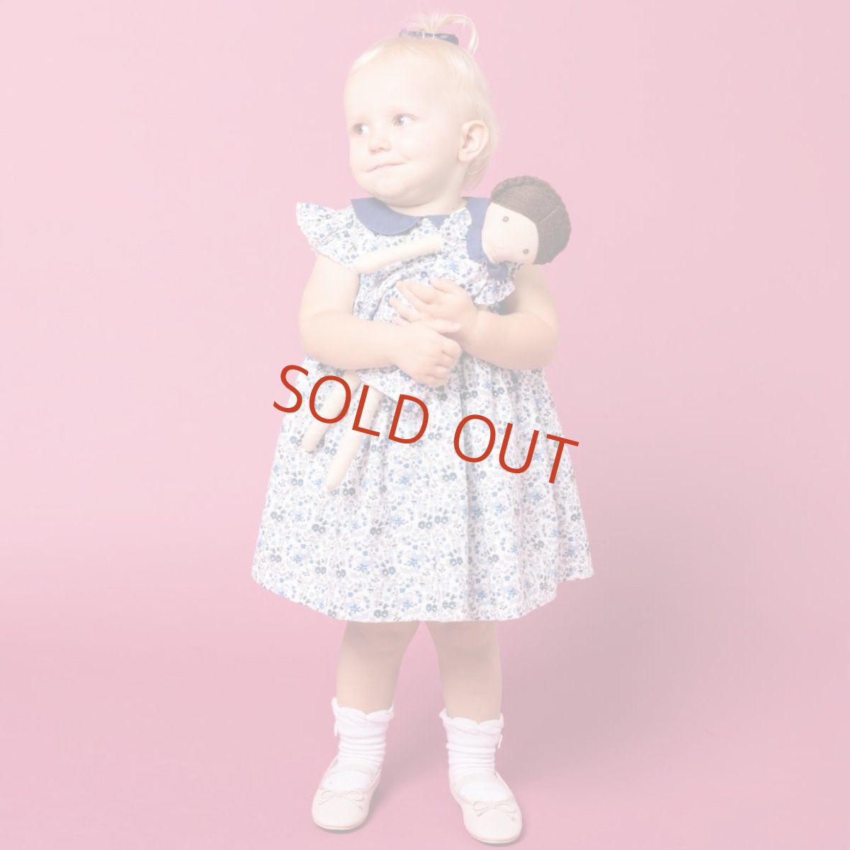 画像1: ブルーフローラルプリント・ハンドスモック・ドレス_1_2歳(身長 85-92cm) (1)