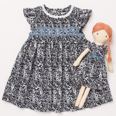 画像2: ダークブルーフラワー・ハンドスモック・ドレス_3_4歳(身長 98-103cm)