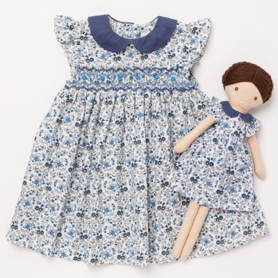 画像2: ブルーフローラルプリント・ハンドスモック・ドレス_3_4歳(身長 98-103cm)