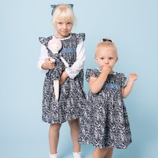 画像1: ダークブルーフラワー・ハンドスモック・ドレス_2_3歳(身長 92-98cm) (1)