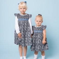 画像1: ダークブルーフラワー・ハンドスモック・ドレス_5_6歳(身長 108-114cm) (1)