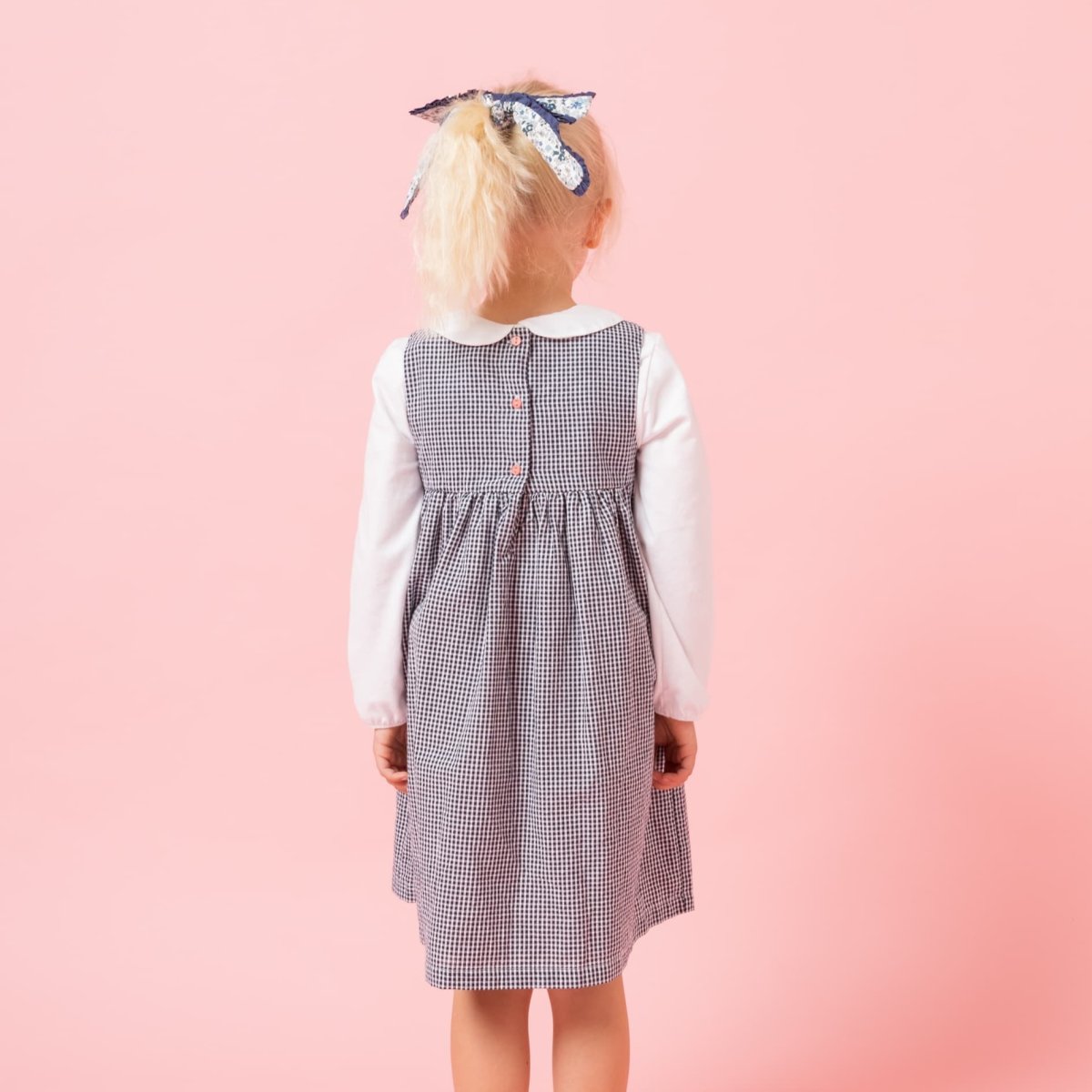画像3: ダークブルー・ギンガムチェック・ハンドスモック・ドレス_3_4歳(身長 98-103cm) (3)
