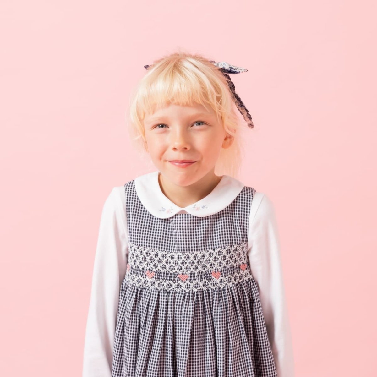 画像5: ダークブルー・ギンガムチェック・ハンドスモック・ドレス_5_6歳(身長 108-114cm) (5)