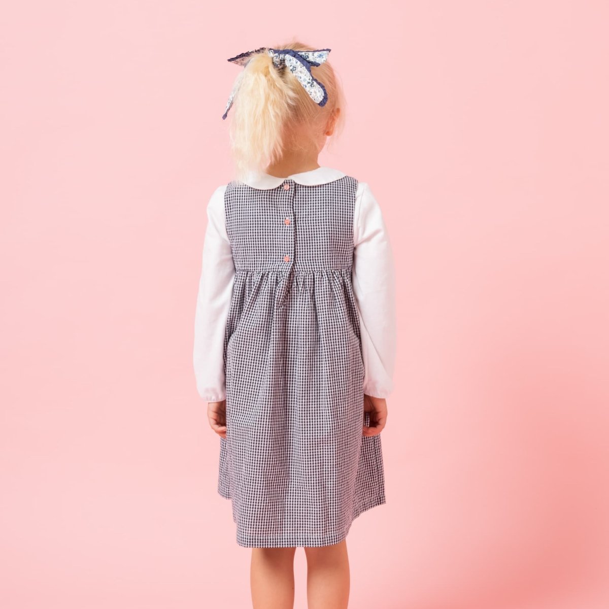 画像3: ダークブルー・ギンガムチェック・ハンドスモック・ドレス_2_3歳(身長 92-98cm) (3)
