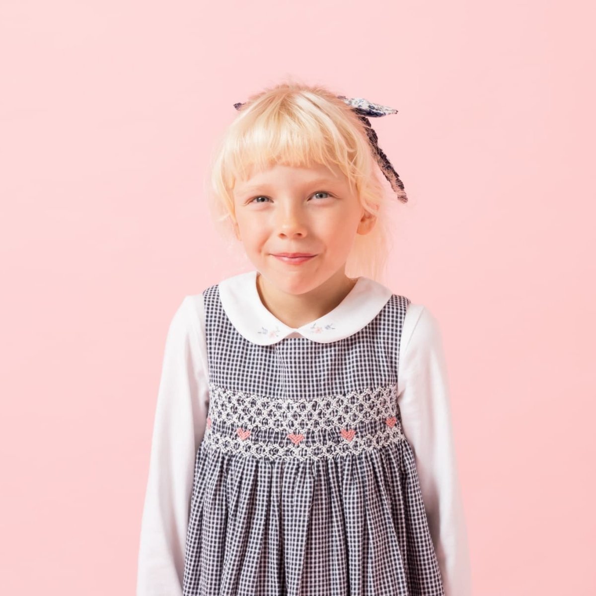 画像5: ダークブルー・ギンガムチェック・ハンドスモック・ドレス_3_4歳(身長 98-103cm) (5)