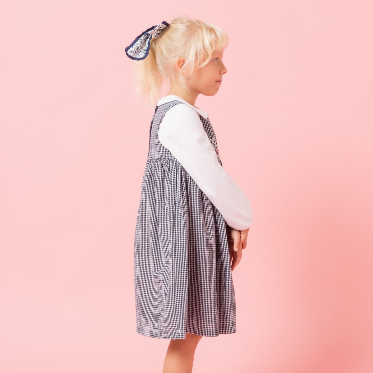 画像4: ダークブルー・ギンガムチェック・ハンドスモック・ドレス_2_3歳(身長 92-98cm) (4)